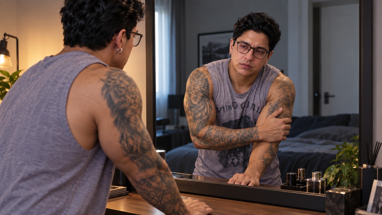 Douglas Marques diante do espelho e o sofrimento invisível da fibromialgia